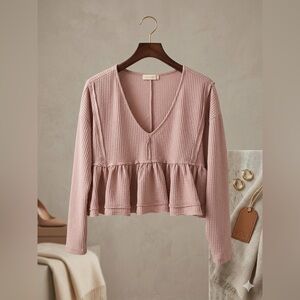 Altar'd State Blush Waffle-Knit Peplum Pullover